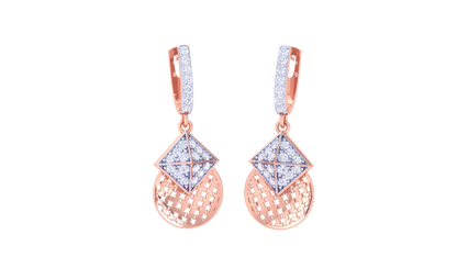Geometric Hoop Earrings With Gold Lattice Disc - 0.43 Ct Diamonds