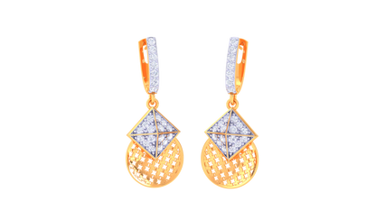 Geometric Hoop Earrings With Gold Lattice Disc - 0.43 Ct Diamonds