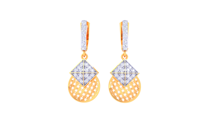 Geometric Hoop Earrings With Gold Lattice Disc - 0.43 Ct Diamonds