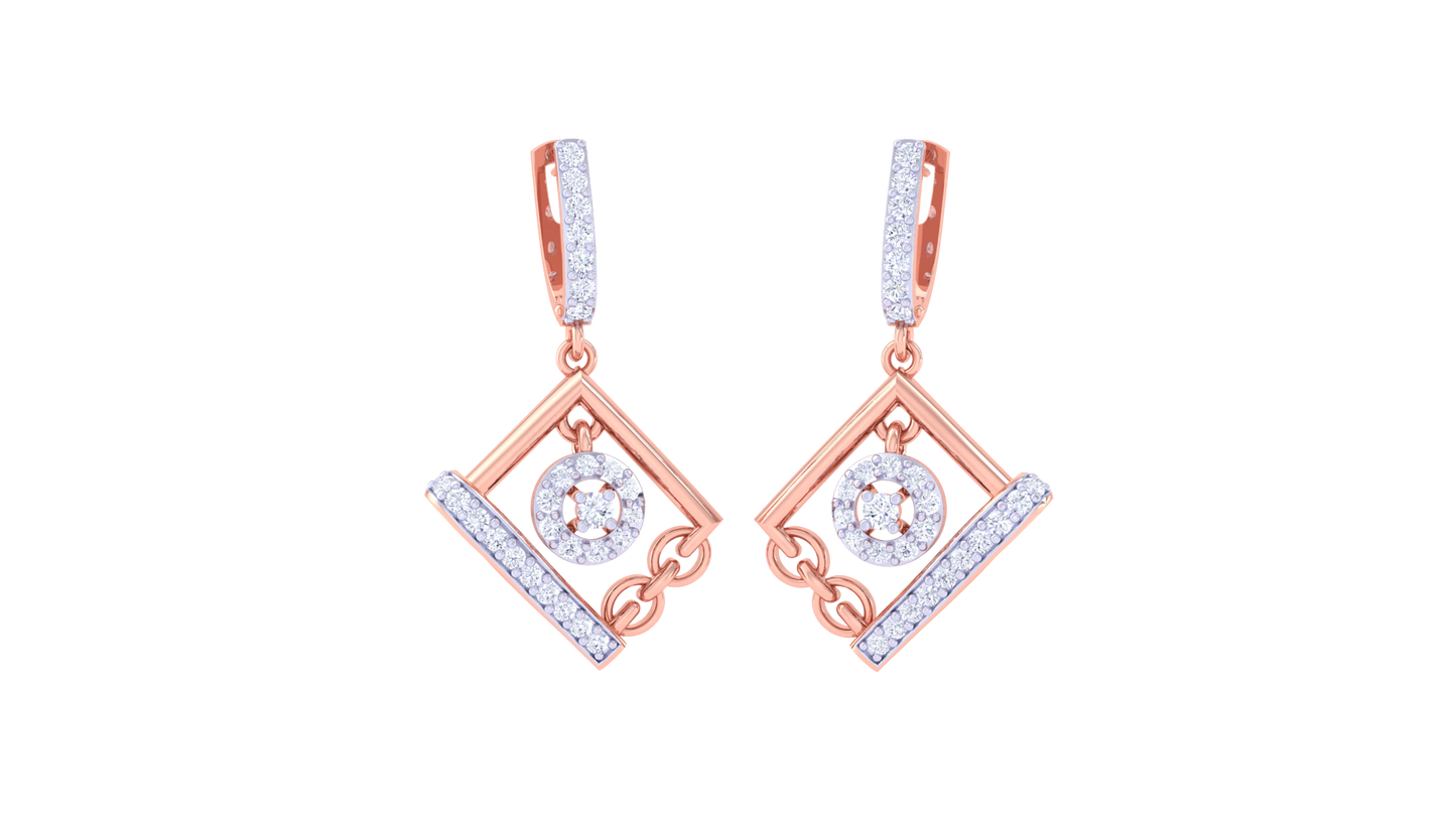 Circular Centerpiece In Geometric Gold Frame - 0.55 Ct Diamond Hoop Earrings