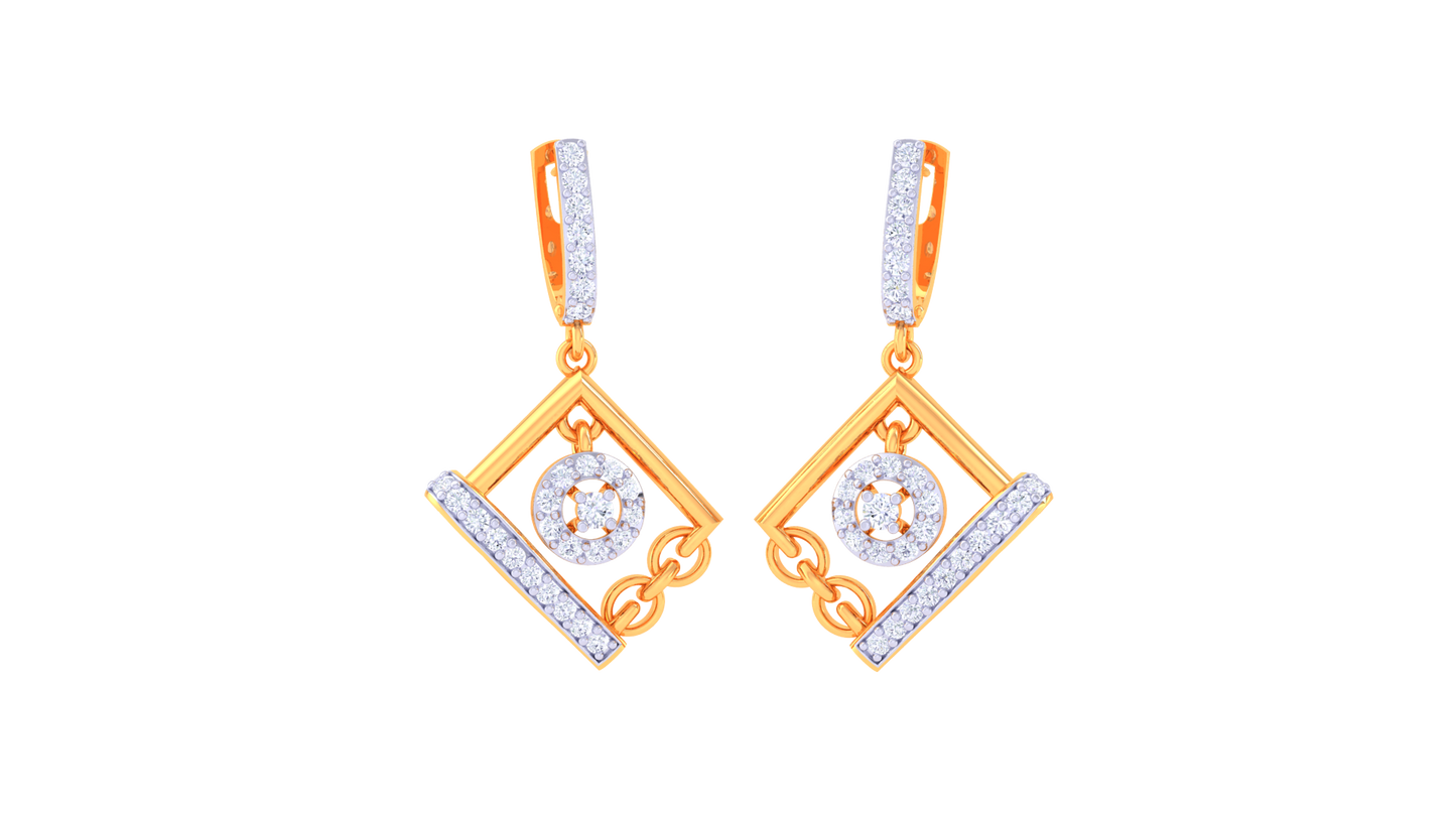 Circular Centerpiece In Geometric Gold Frame - 0.55 Ct Diamond Hoop Earrings