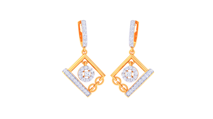 Circular Centerpiece In Geometric Gold Frame - 0.55 Ct Diamond Hoop Earrings