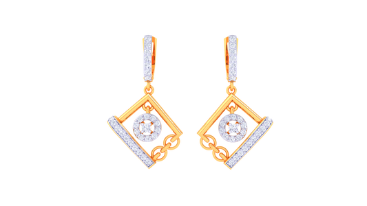 Circular Centerpiece In Geometric Gold Frame - 0.55 Ct Diamond Hoop Earrings