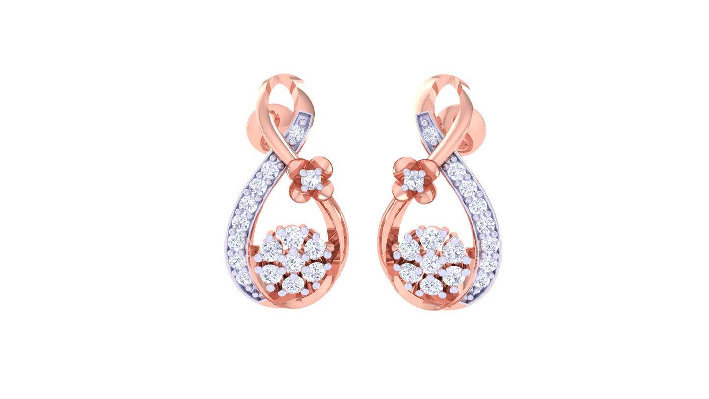 Infinity Loop Stud Earrings With Floral Accents In Gold - 0.23 Ct Sparking Diamonds