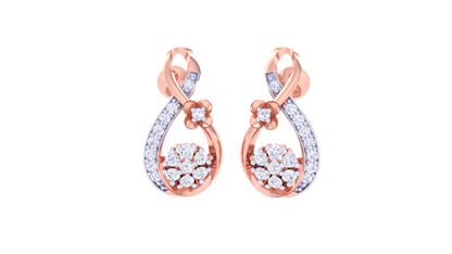 Infinity Loop Stud Earrings With Floral Accents In Gold - 0.23 Ct Sparking Diamonds