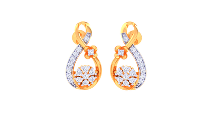 Infinity Loop Stud Earrings With Floral Accents In Gold - 0.23 Ct Sparking Diamonds