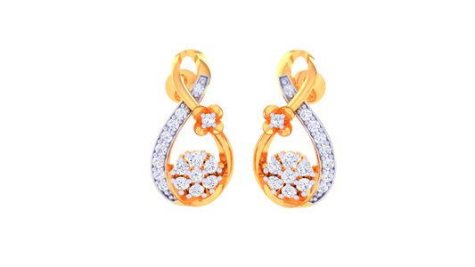 Infinity Loop Stud Earrings With Floral Accents In Gold - 0.23 Ct Sparking Diamonds