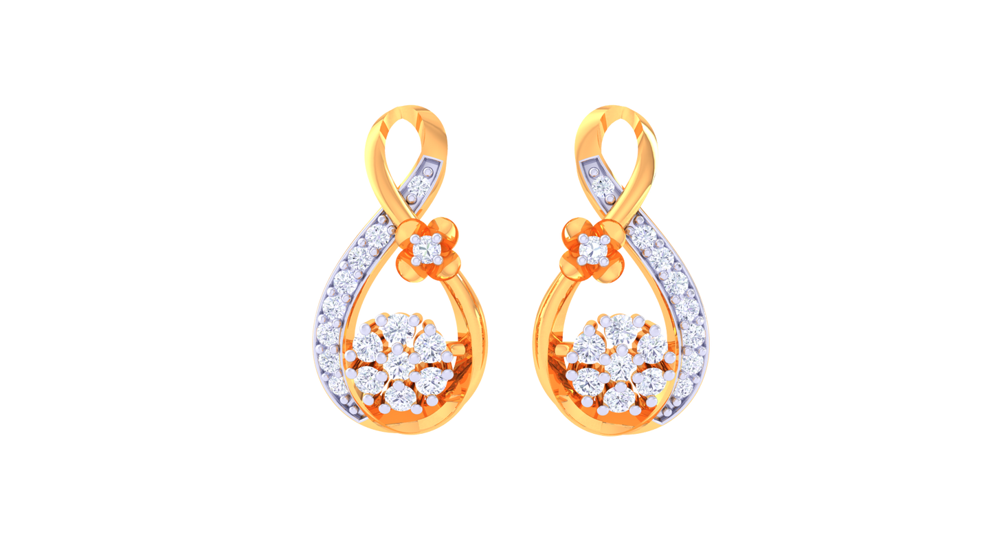 Infinity Loop Stud Earrings With Floral Accents In Gold - 0.23 Ct Sparking Diamonds