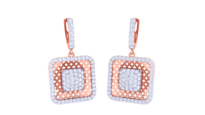 Square Hoop Earrings With Star-Patterned Gold Inset - 1.26 Ct Dazzling Diamonds