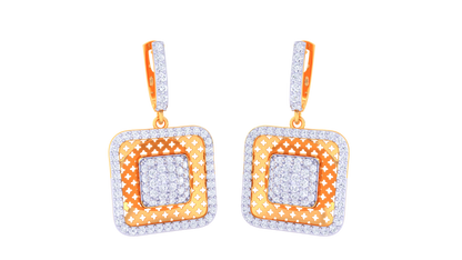 Square Hoop Earrings With Star-Patterned Gold Inset - 1.26 Ct Dazzling Diamonds