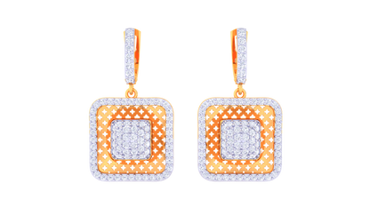 Square Hoop Earrings With Star-Patterned Gold Inset - 1.26 Ct Dazzling Diamonds