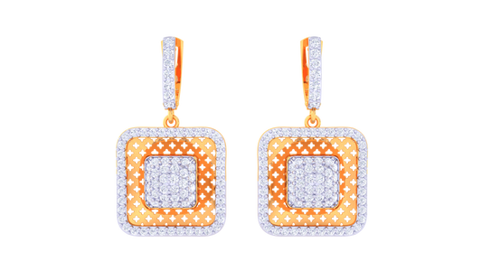 Square Hoop Earrings With Star-Patterned Gold Inset - 1.26 Ct Dazzling Diamonds