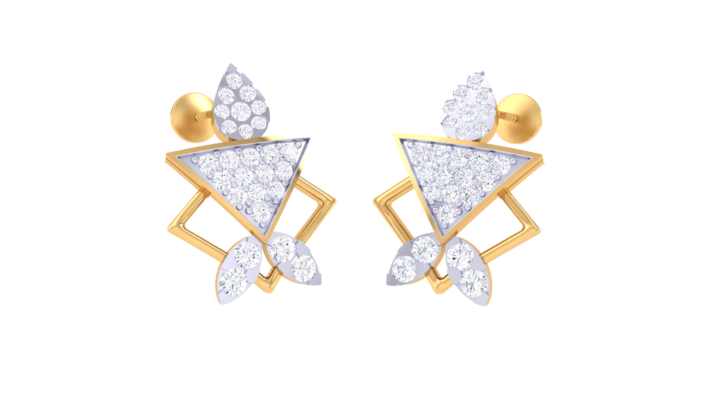 Trigon Dangle Earrings With Gold and Diamond Stud -0.57 Ct