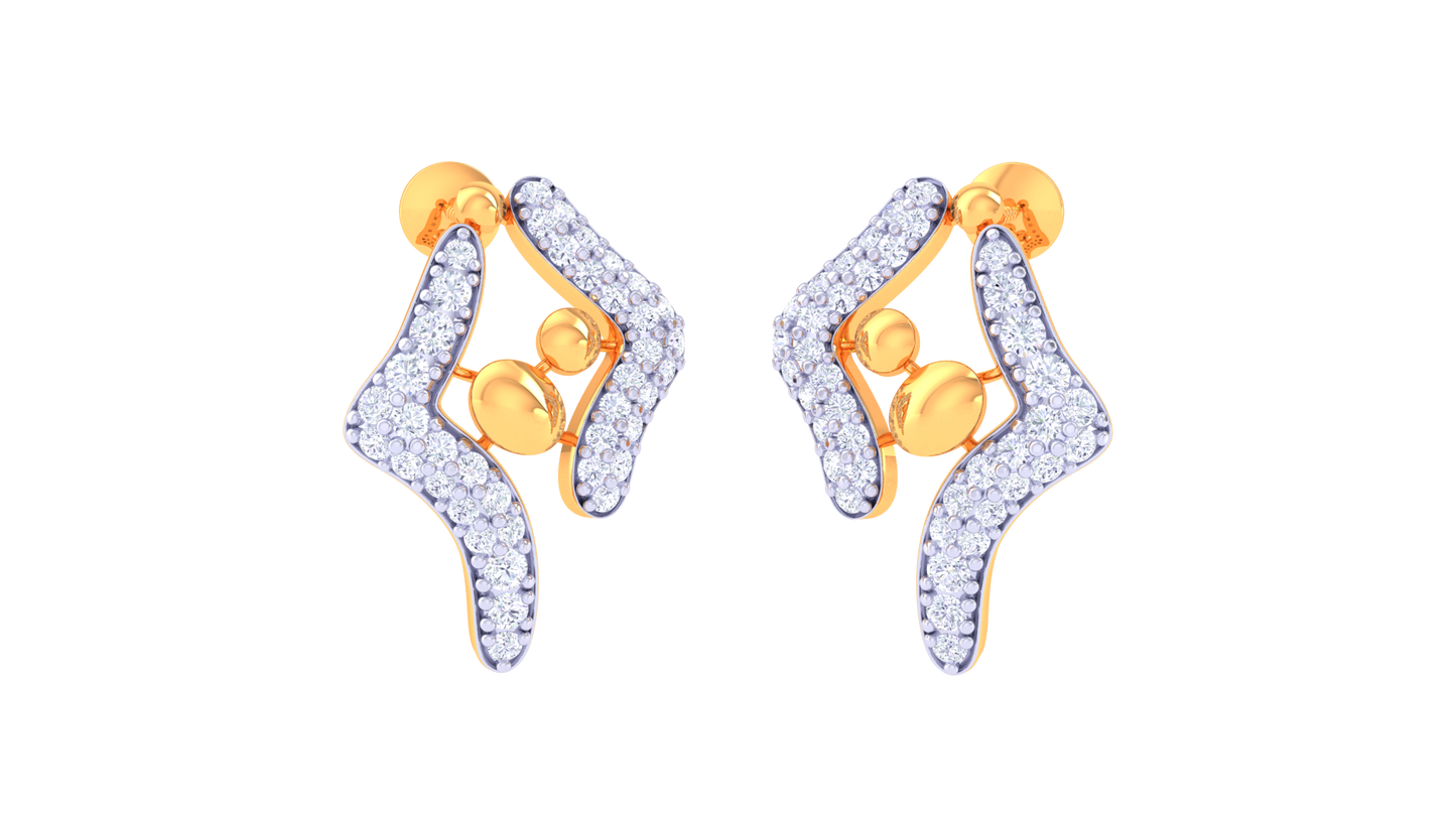 Symphony Curve Stud Earrings In Dual Tone - 0.51 Ct Diamond Accents