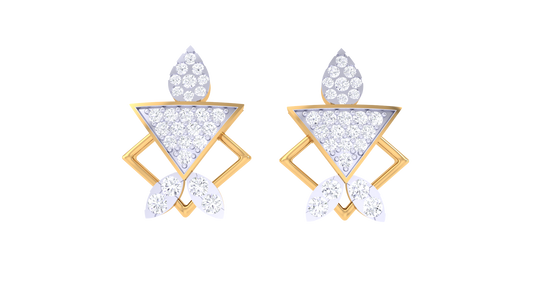 Trigon Dangle Earrings With Gold and Diamond Stud -0.57 Ct