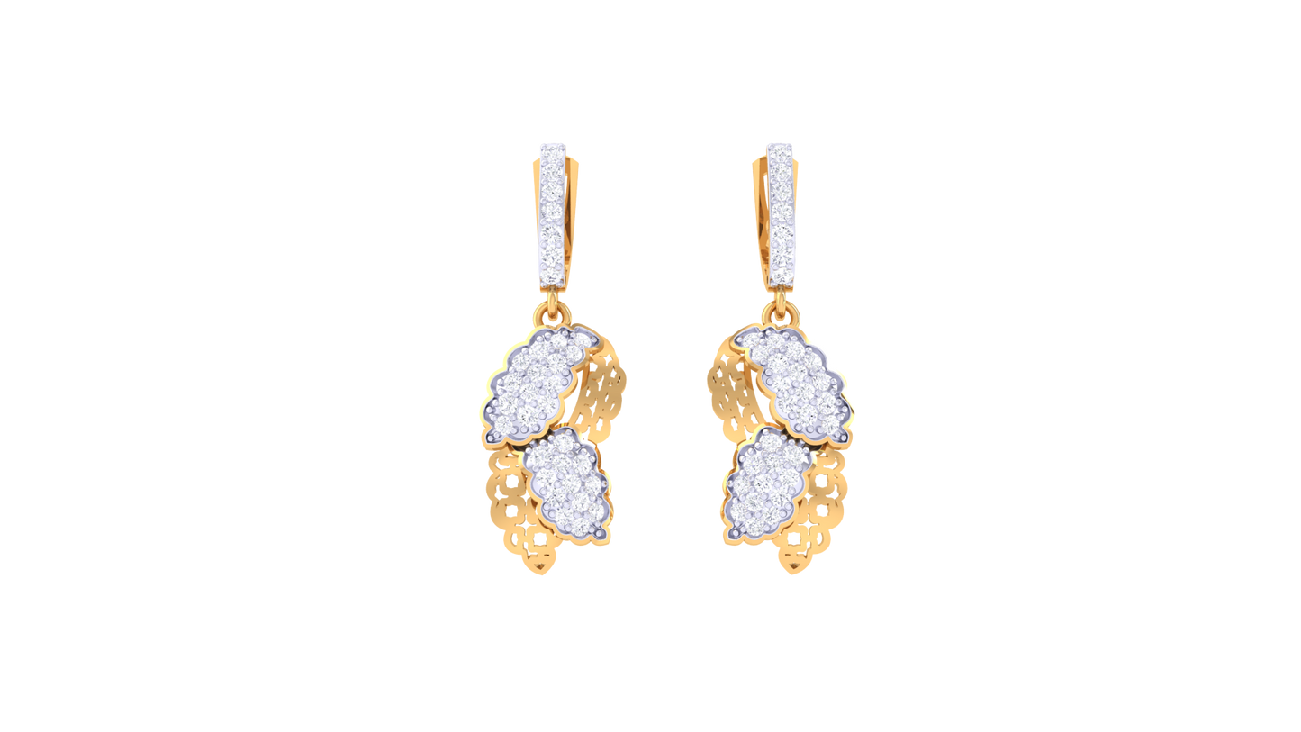 Overlapping Leaf Design Hoop Earrings In Gold - 0.61 Ct Dazzling Diamonds