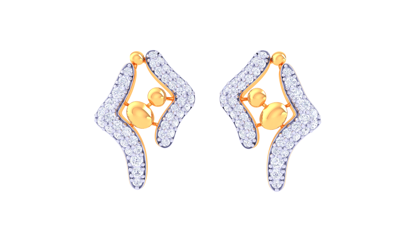 Symphony Curve Stud Earrings In Dual Tone - 0.51 Ct Diamond Accents