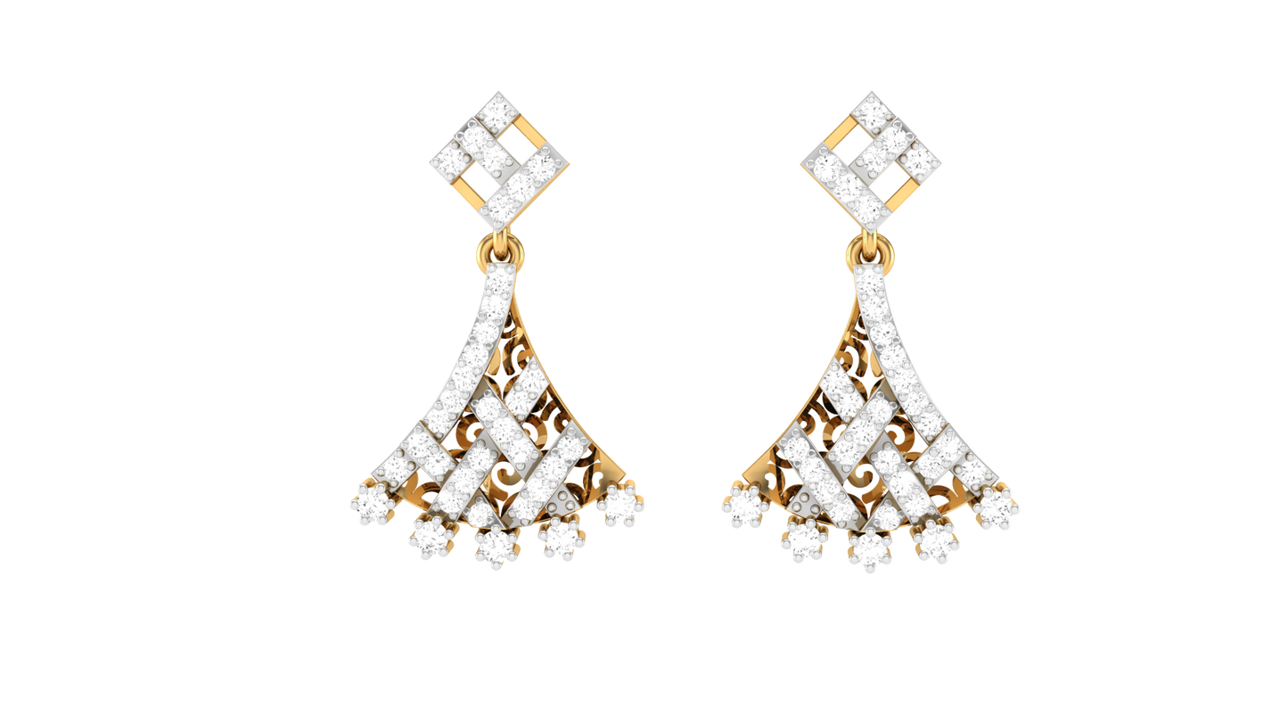 Deco Cascade Drop Earrings In Yellow Gold - 0.51 Ct Sparkling Round Diamonds