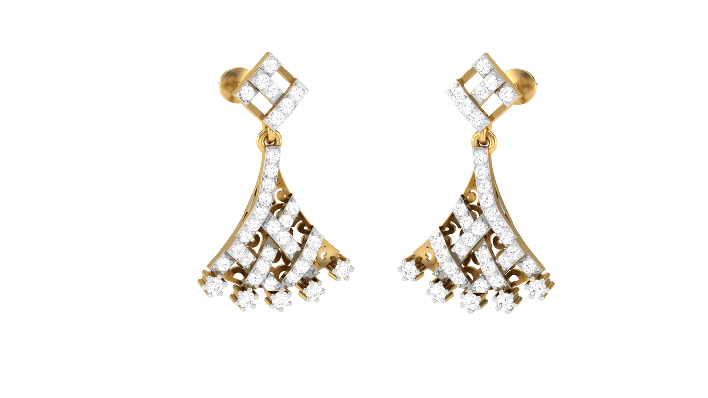 Deco Cascade Drop Earrings In Yellow Gold - 0.51 Ct Sparkling Round Diamonds