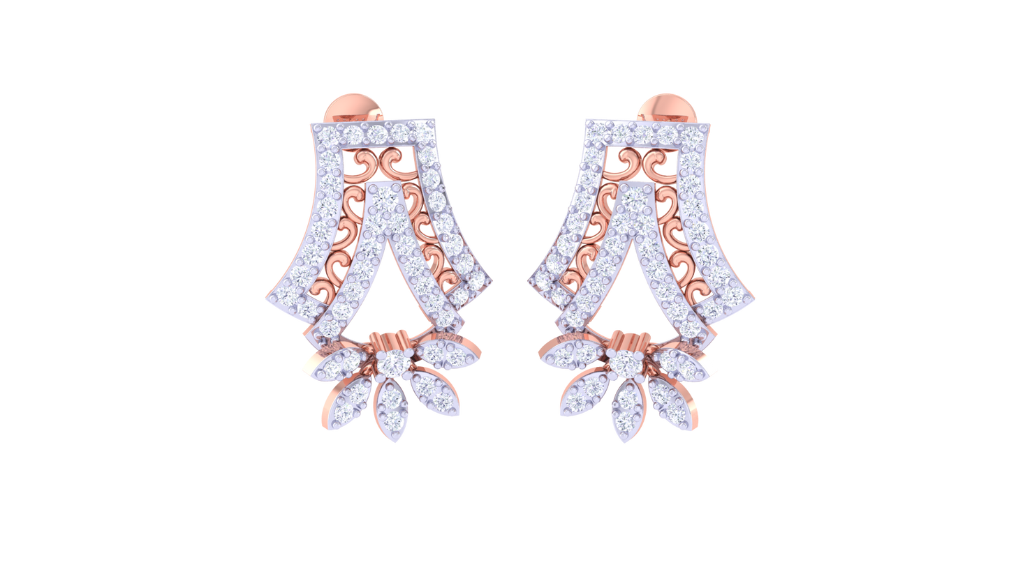Floral Elegance Drop Earrings In Dual-Tone Gold Finish - 0.82 Ct Diamonds