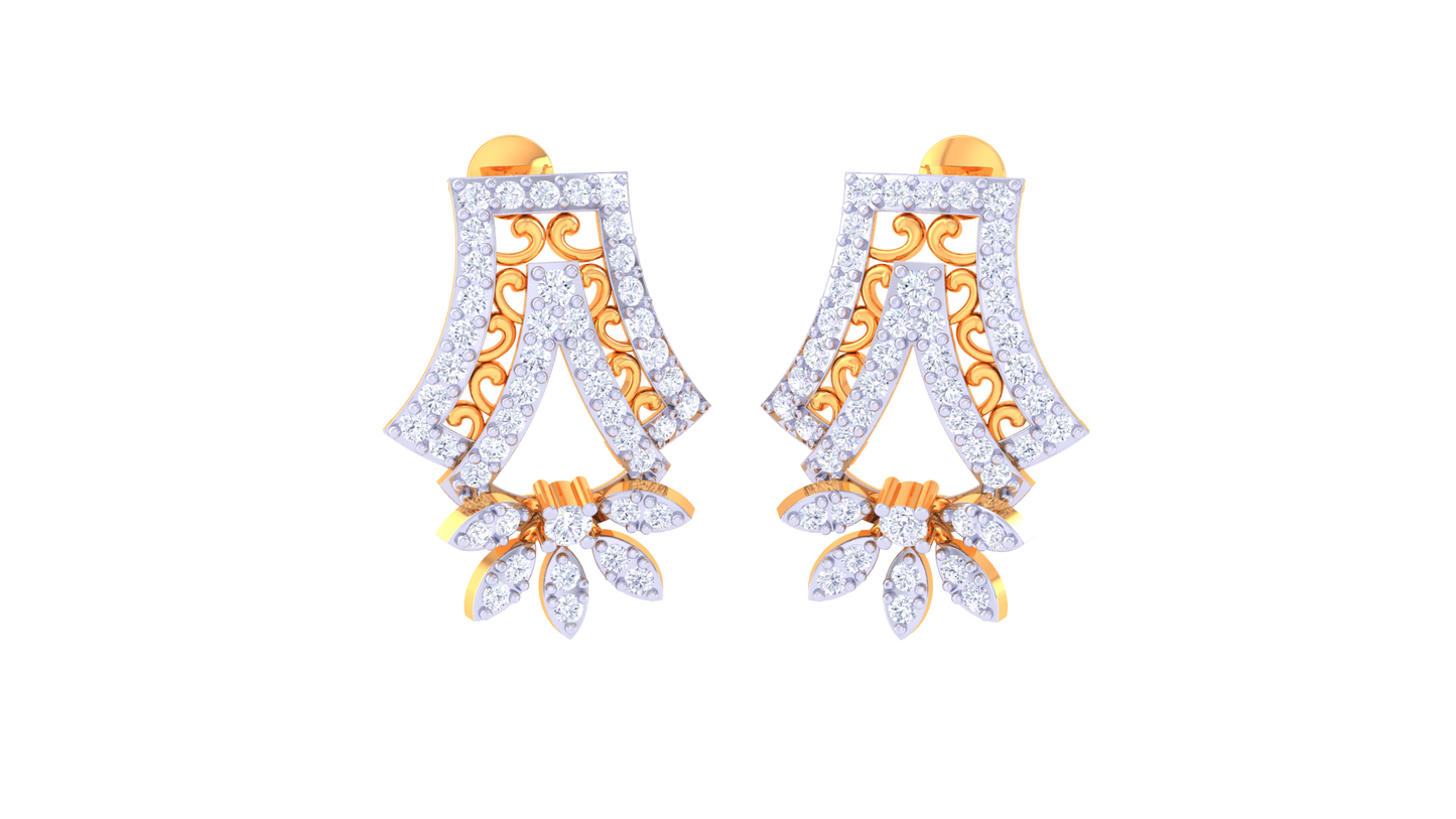 Floral Elegance Drop Earrings In Dual-Tone Gold Finish - 0.82 Ct Diamonds