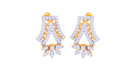Floral Elegance Drop Earrings In Dual-Tone Gold Finish - 0.82 Ct Diamonds