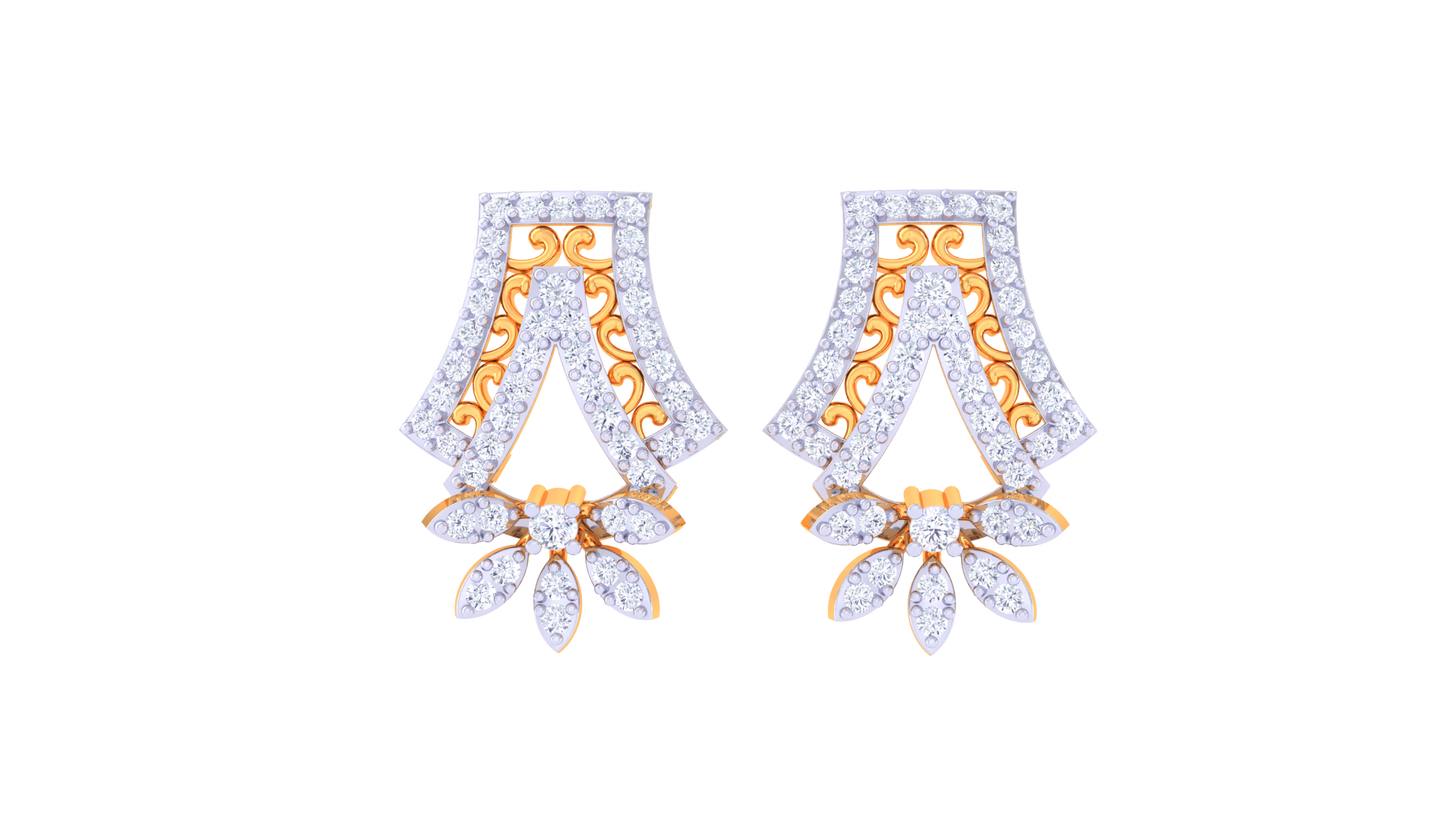 Floral Elegance Drop Earrings In Dual-Tone Gold Finish - 0.82 Ct Diamonds