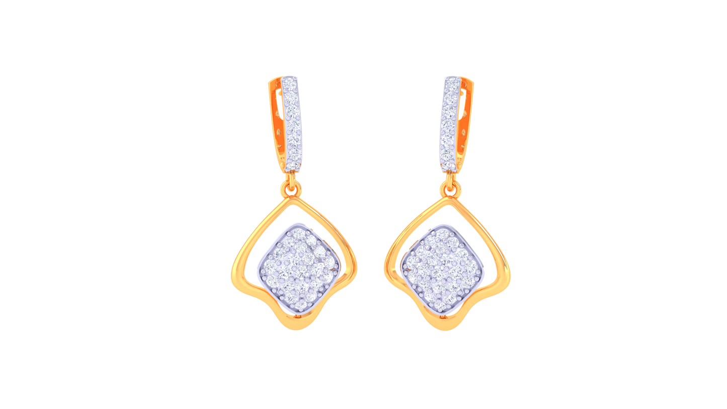 Curved Frame Hoop Earrings In Gold - 0.61 Ct Centered Diamond Motif