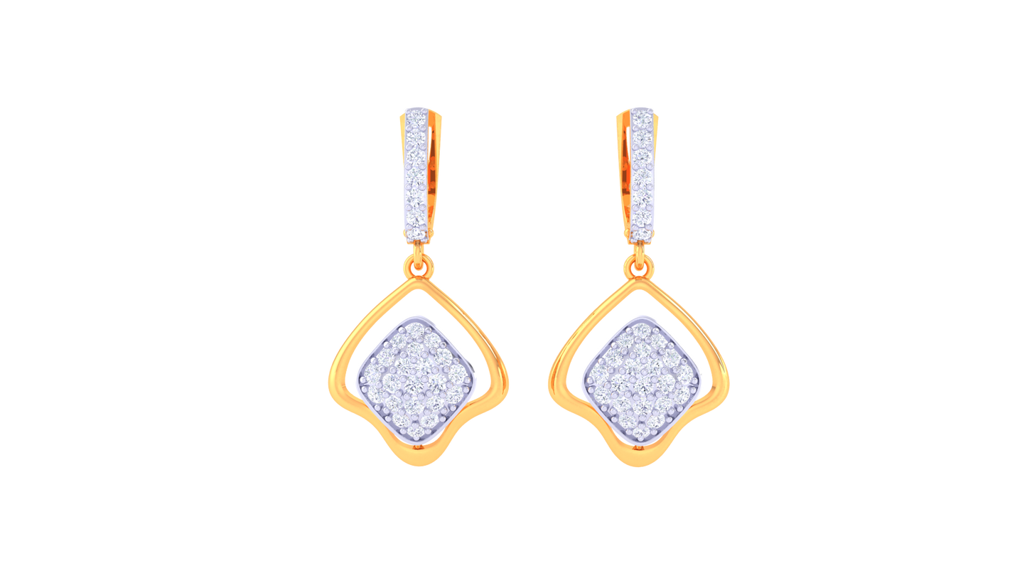 Curved Frame Hoop Earrings In Gold - 0.61 Ct Centered Diamond Motif