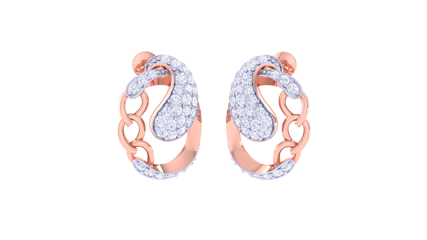 Paisley Loop Stud Earrings In Dual-Tone Gold Finish - 0.58 Ct Diamonds