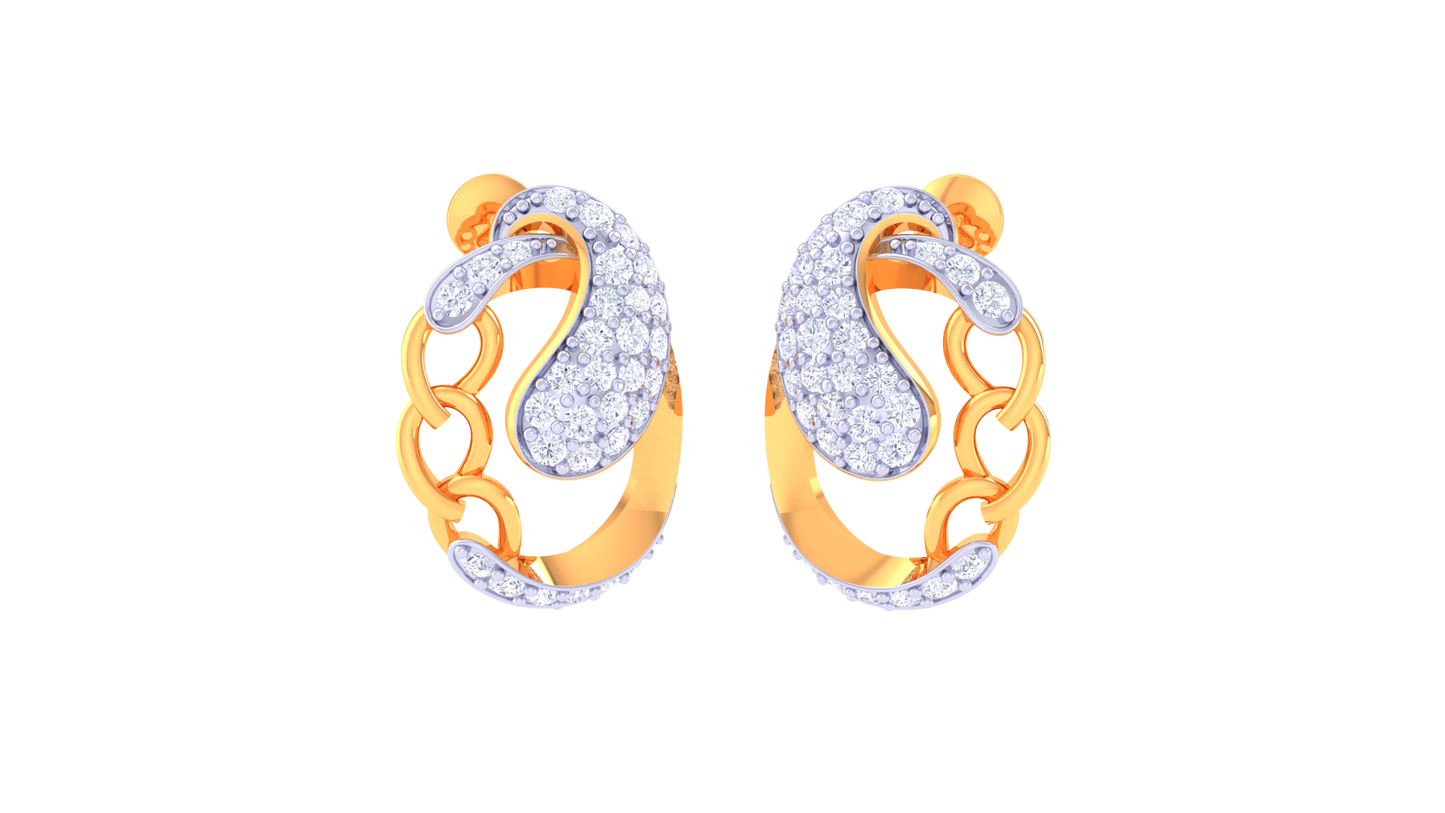 Paisley Loop Stud Earrings In Dual-Tone Gold Finish - 0.58 Ct Diamonds
