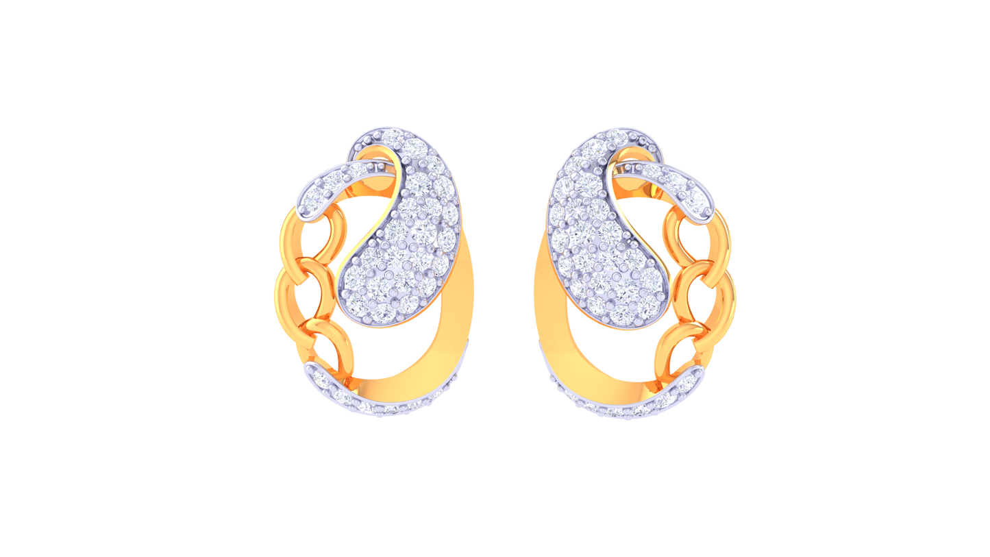 Paisley Loop Stud Earrings In Dual-Tone Gold Finish - 0.58 Ct Diamonds