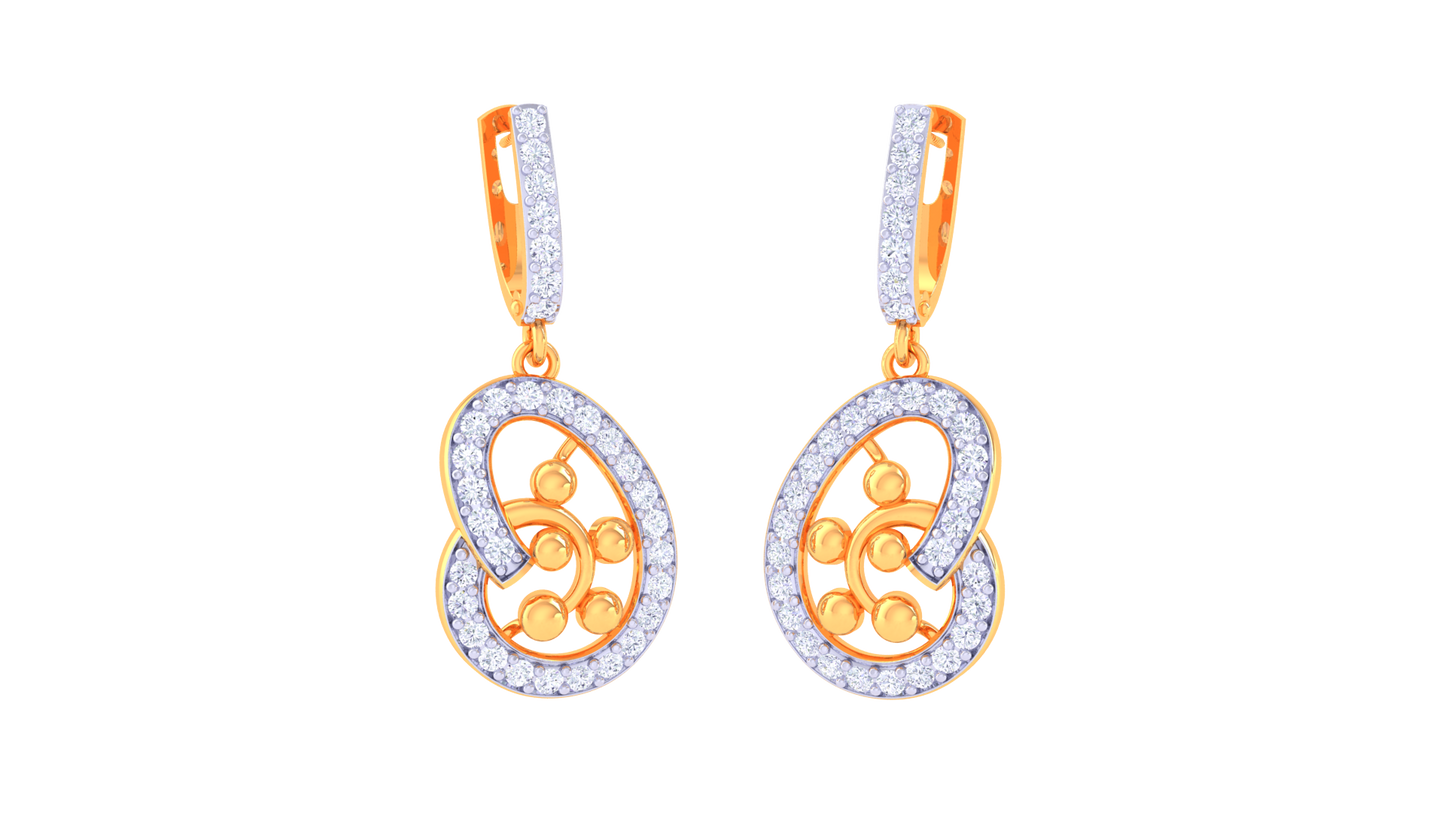 Ethereal Bloom Hoop Earrings With Triple Gold Orb - 0.66 Ct Shammering Diamonds