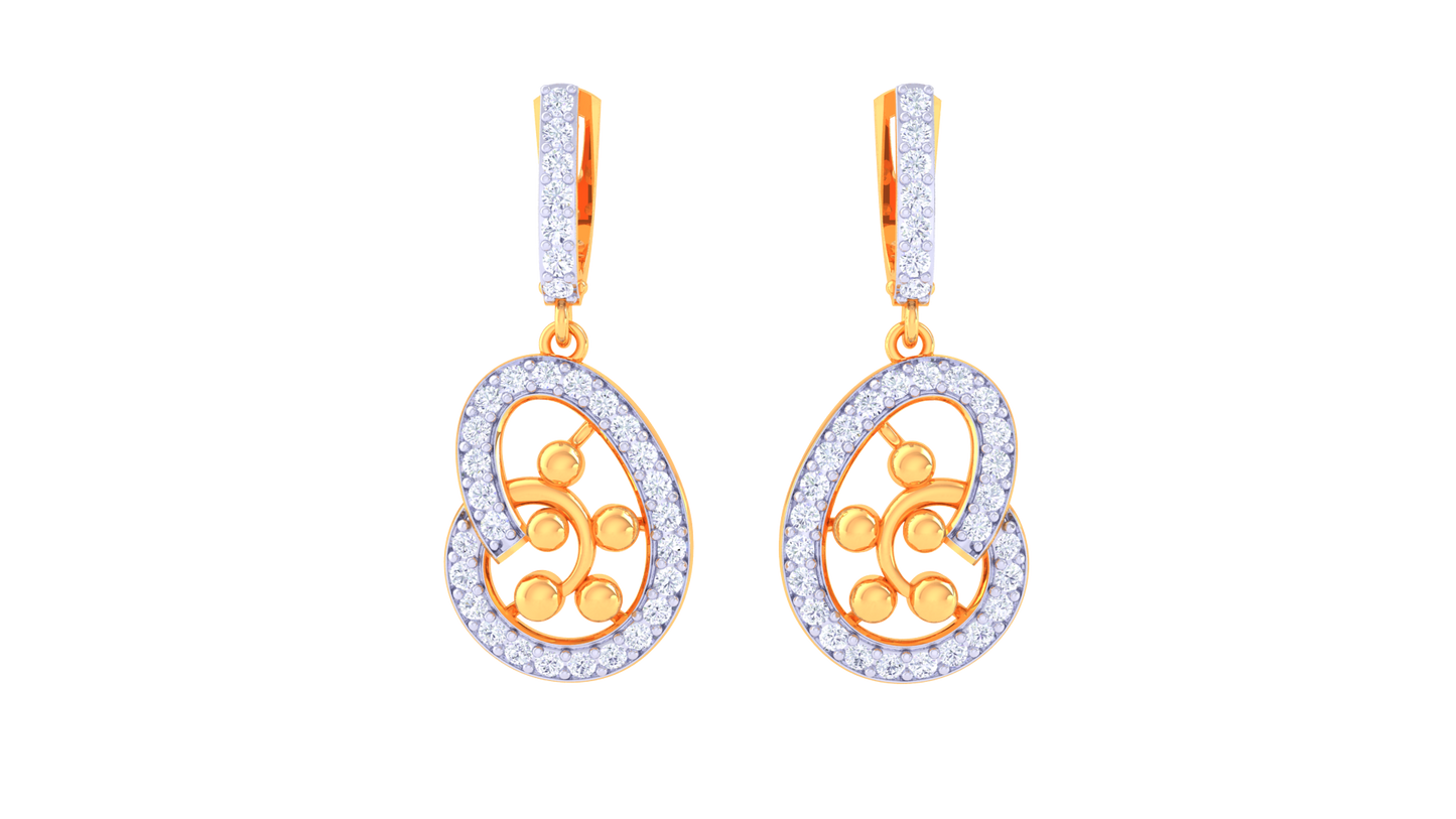 Ethereal Bloom Hoop Earrings With Triple Gold Orb - 0.66 Ct Shammering Diamonds
