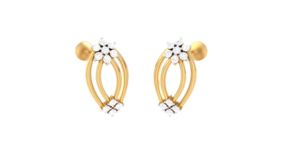 Floral Crest Gold Stud Earrings - 0.27 Ct Diamond Accents