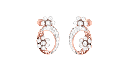 Fleuron Flroal With 0.36 Ct Round Cut Diamonds - Fancy Ovel Shaped Golden Drop Earrings