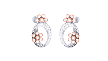 Fleuron Flroal With 0.36 Ct Round Cut Diamonds - Fancy Ovel Shaped Golden Drop Earrings