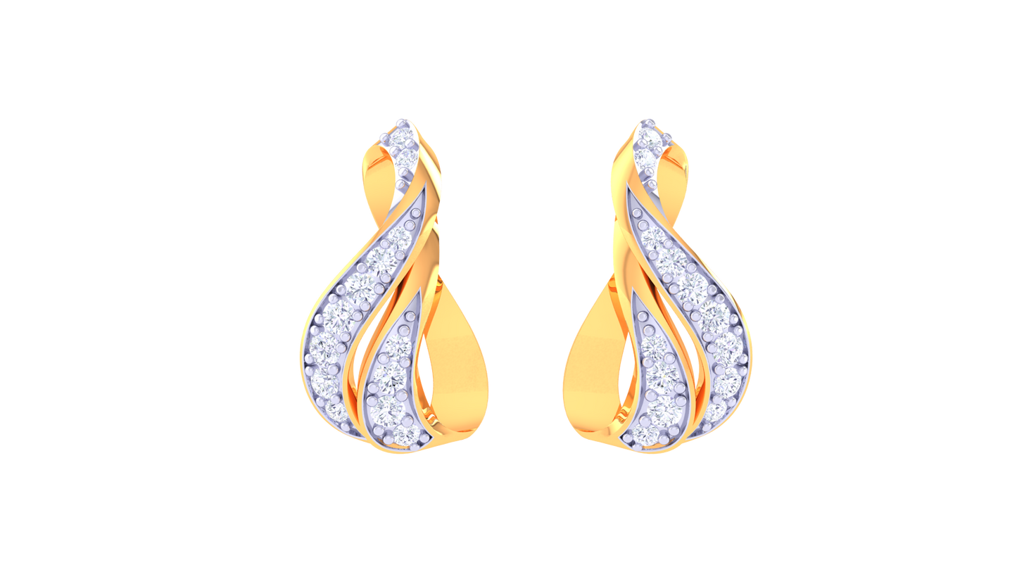 Flame Curve Stud Earrings In Dual Tone - 0.27 Ct Diamond Highlights