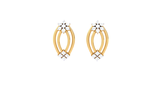 Floral Crest Gold Stud Earrings - 0.27 Ct Diamond Accents