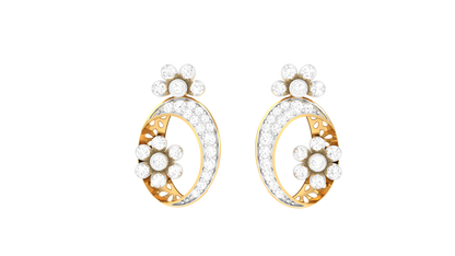 Fleuron Flroal With 0.36 Ct Round Cut Diamonds - Fancy Ovel Shaped Golden Drop Earrings