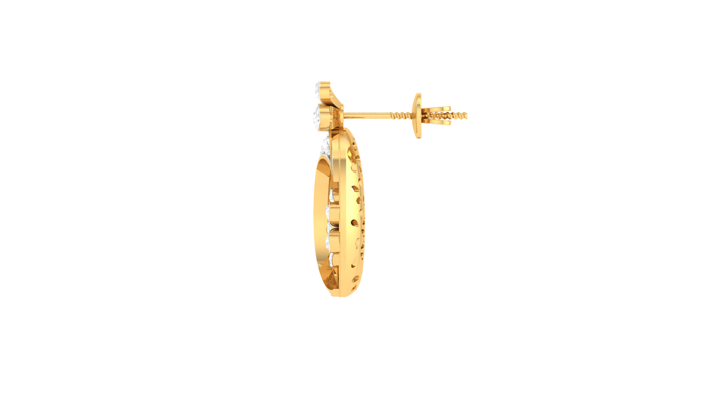 Fleuron Flroal With 0.36 Ct Round Cut Diamonds - Fancy Ovel Shaped Golden Drop Earrings