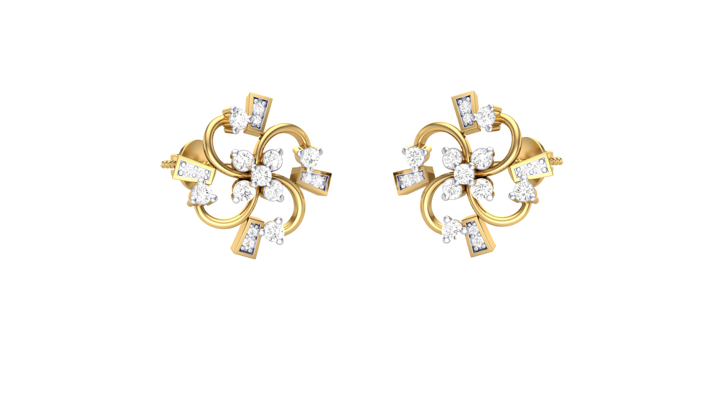 Starligt Bloom Stud Earrings In Yellow Gold - 0.45 Ct Round Cut Diamonds