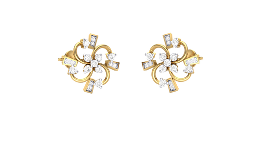 Starligt Bloom Stud Earrings In Yellow Gold - 0.45 Ct Round Cut Diamonds
