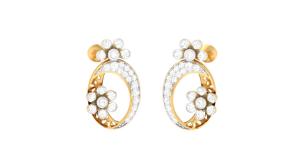 Fleuron Flroal With 0.36 Ct Round Cut Diamonds - Fancy Ovel Shaped Golden Drop Earrings