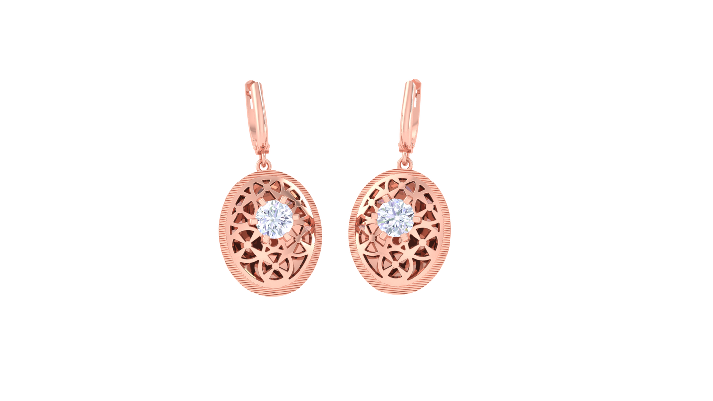 Floral Filigree Elegance Rose Gold Hoop Earrings  - 0.64 Ct Luminous Diamond