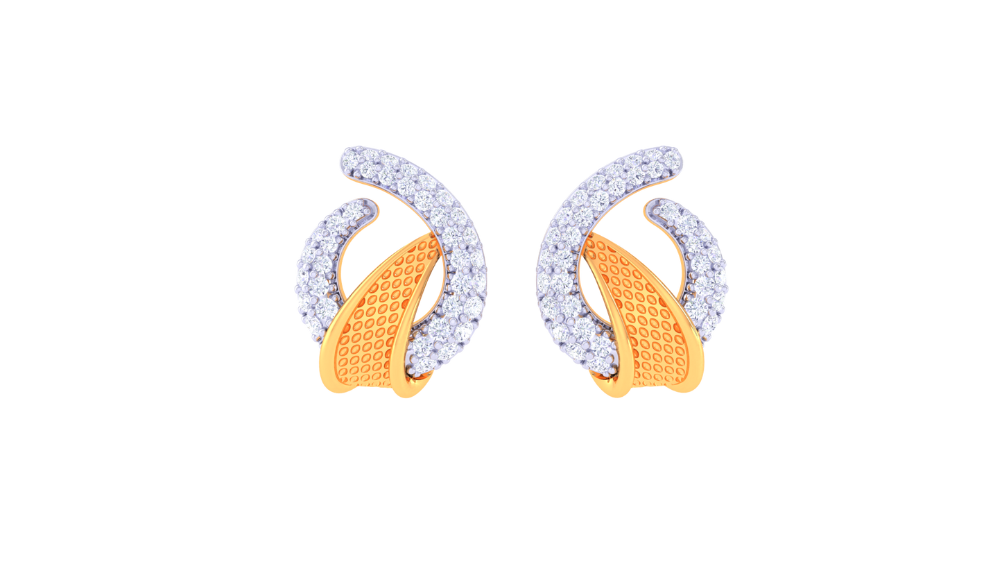 Curved Harmony Stud Earrings In Gold – 0.62 Ct Brilliant Cut Diamonds