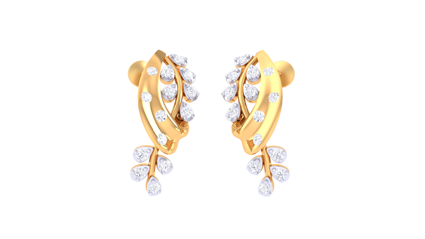 0.23 Ct - Graceful Curve Diamond Drop Earrings In Gold