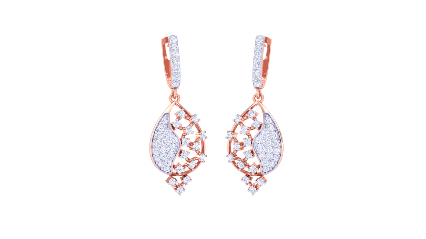 Vine Bloom Teardrop Hoop Earrings In Gold – 0.76 Ct Sparking Diamonds