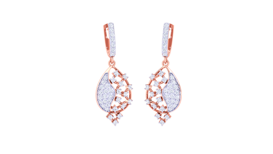 Vine Bloom Teardrop Hoop Earrings In Gold – 0.76 Ct Sparking Diamonds