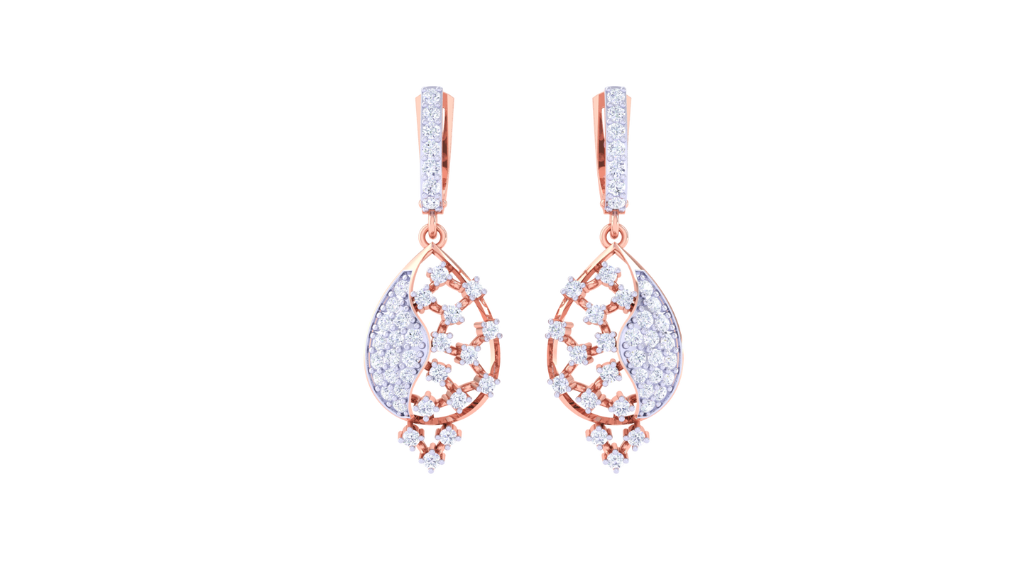 Vine Bloom Teardrop Hoop Earrings In Gold – 0.76 Ct Sparking Diamonds